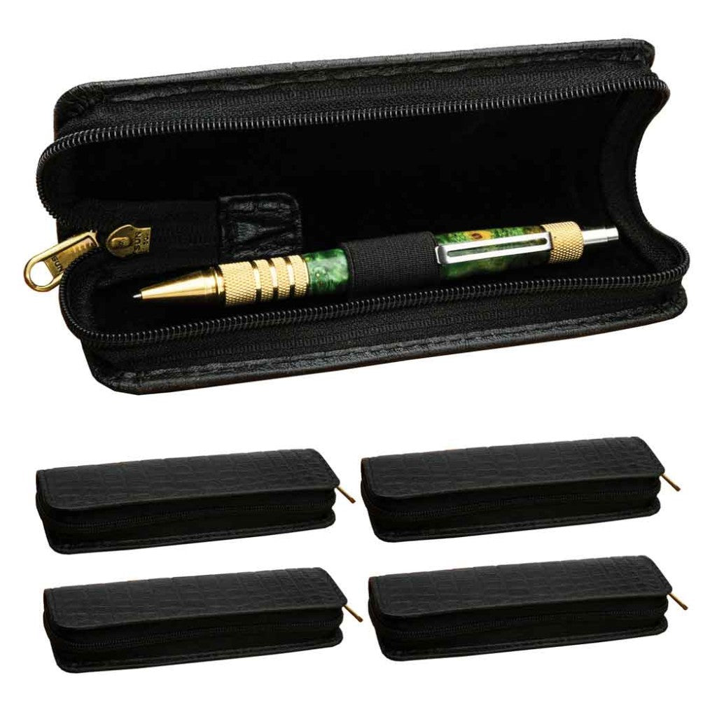 Soft black leather single-pen pouch for travel and carry