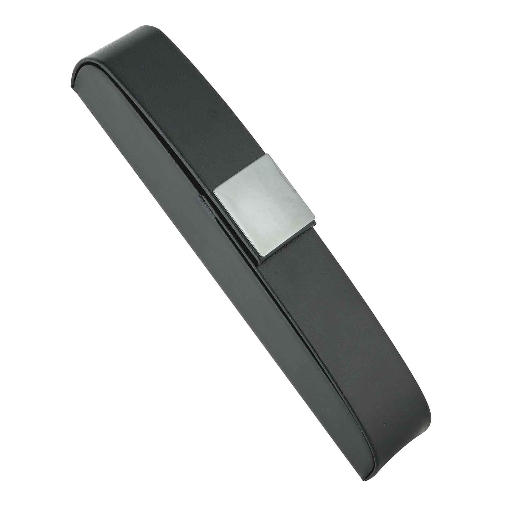 Black leatherette pen case with magnetic closure